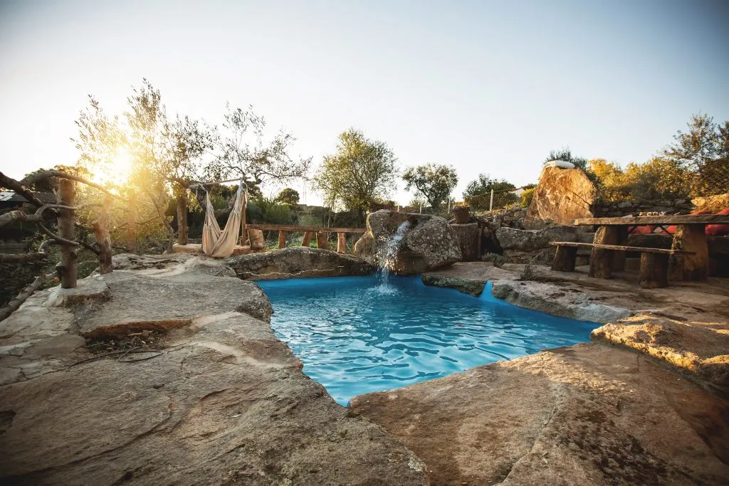 Piscina y olivar de Orgullo Rural a hora dorada, Arribes del Duero